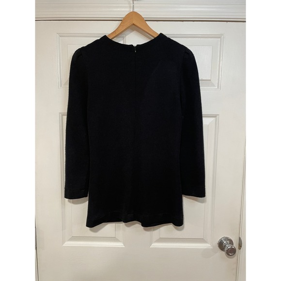 Vintage Connections Polka Dot Bow Pockets Knit Mini Dress Black Long Sleeve M 10 - Picture 4 of 8